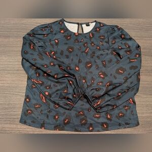 SHEIN Black and Teal Leopard Print Blouse